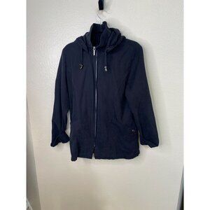 London Fog Womens Hooded Zip-Up Jacket Petite S Black Polyester Blend Casual